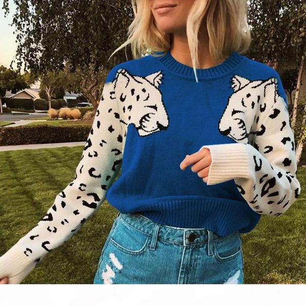 

ostrich fall 2020 sweater women animal print pullover female casual fashion patchwork long sleeve ladies, White;black