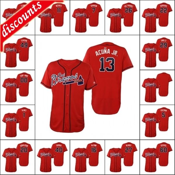 

atlanta \ rbraves men # 5 фредди фриман 13 рональд акуна младший 7 dansby swanson 11 ender campiarte custom женская молодежь красная flex ба, Blue;black