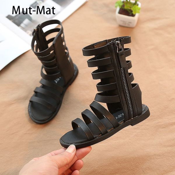 

2020 summer new hollow girl roman sandals open toe tide models high help sandals non-slip children's shoes lj200827, Black;red