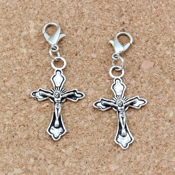 

100pcs / lots antique silver jesus christ cross charms bead with lobster clasp fit charm bracelet diy jewelry 17.5x44.5mm a-267b, Bronze;silver