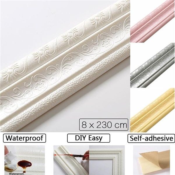 

wall stickers 8*230cm bathroom shower kitchen baseboard pvc material self adhesive waterproof wallpaper border 3d mold proof tape