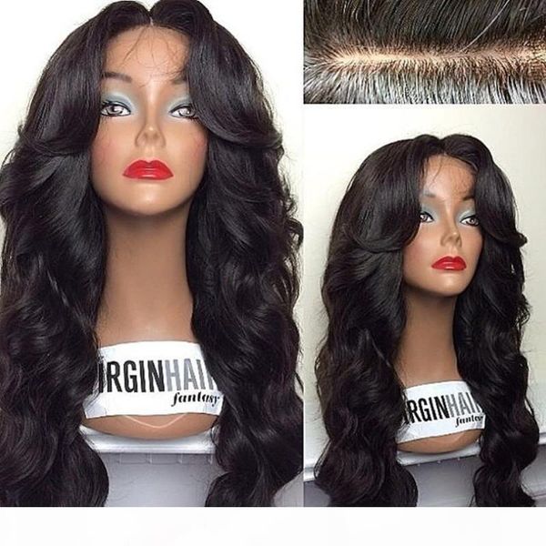 

body wavy human hair glueless full lace wigs with natural hairline 4*4 silk full lace wigs with baby hair around in stock, Black;brown