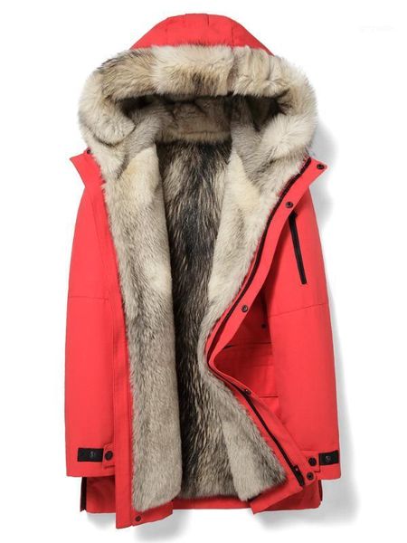 

real fur coat winter jacket men luxury wolf fur parka men clothes 2020 sleeve warm long coats plus size erkek mont my1, Black