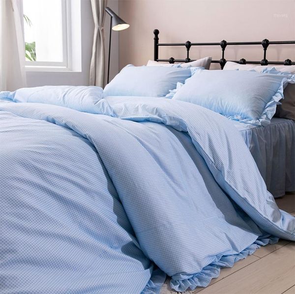 

classic blue plaid bedding set,twin full  king cotton checked single double home textile bedspread pillow case quilt cover1