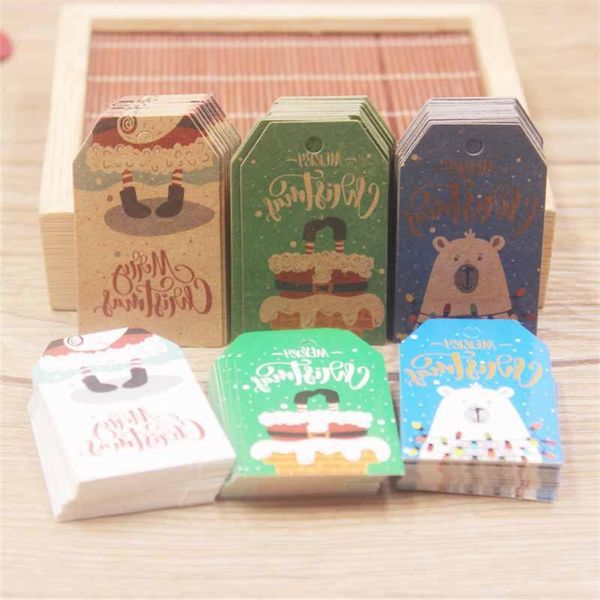 

party decoration 100pcs 5*3cm merry christmas tags kraft paper card gift label tag diy hang wrapping decor wholesale