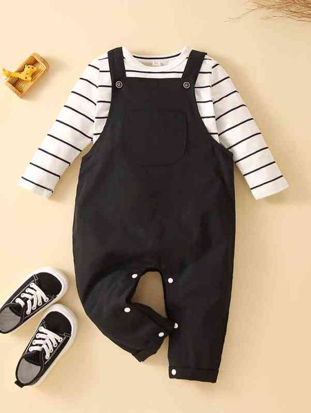 

baby striped tee & overall jumpsuit she, White