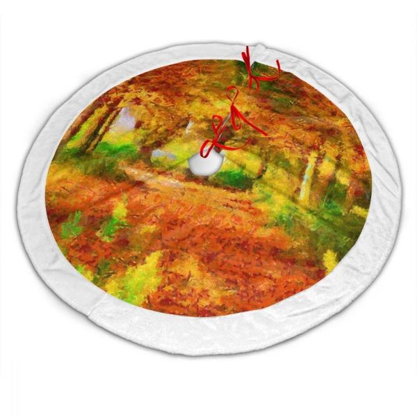 

christmas tree skirt floor mat monet colorful autumn trees white edge cover apron new year xmas party home decoration carpet