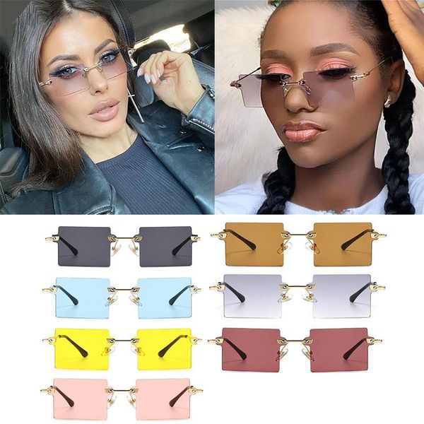

sunglasses wholesale fashion rimless women 2021 brand vintage shades small square sun glasses for men trendy lady eyewear, White;black