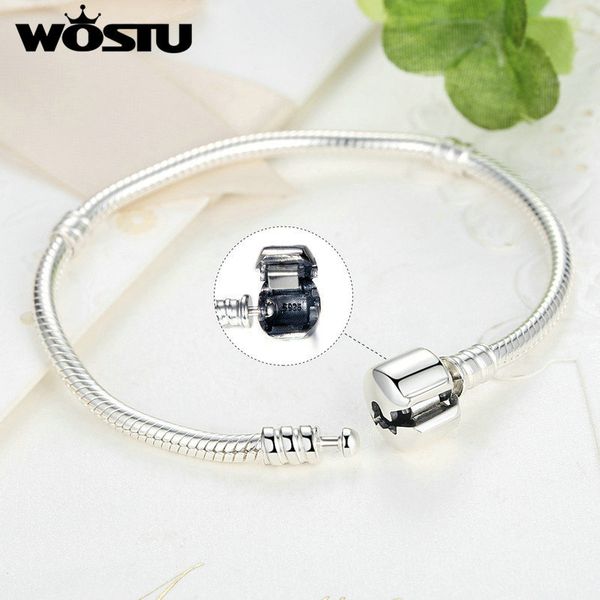 

wostu luxury original 100% 925 sterling silver snake chain bracelet bangle for women authentic charm jewelry pulseira gift 201209, Black