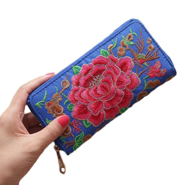 

new ladies ethnic style embroidered rose flower wallet large-capacity card holder wallets for women fashionable, Red;black