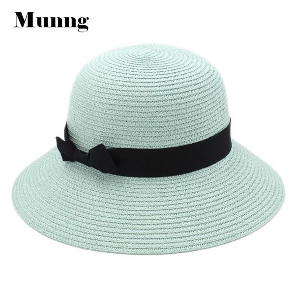 

stingy brim hats munng women straw beach sun cap cloche hat wide floppy bowler bowknot band, Blue;gray
