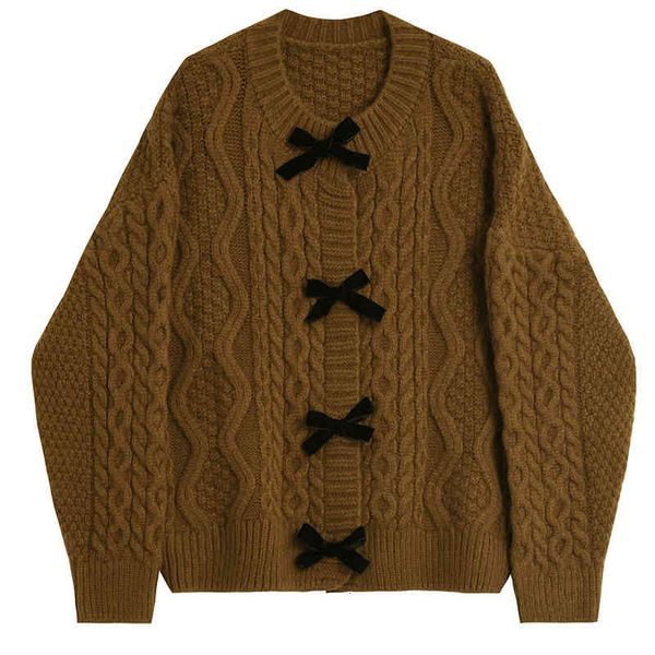 

women's blouses & shirts [eam] bow big size knitting cardigan sweater loose fit o-neck long sleeve women fashion autumn winter 2022 1de, White