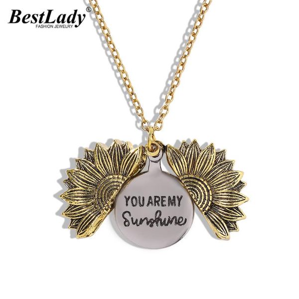 

pendant necklaces lady vintage you are my sunshine engraved necklace for women gold sunflowers locket statement wedding party gifts, Silver