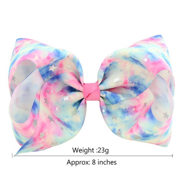 

color 8inch 6 star unicorn stripe point print bows with clips for kids girl boutique hairgrips hair accessories 861 6r0w, Slivery;white