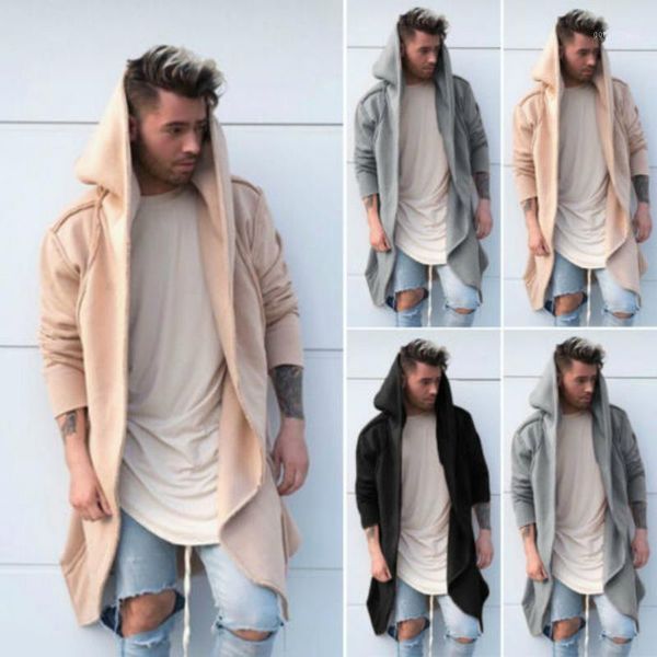 

new spring autumn solid long trench coat men fashion coat long sleeve hooded cloak jacket casual men winter cardigan outwear1, Tan;black