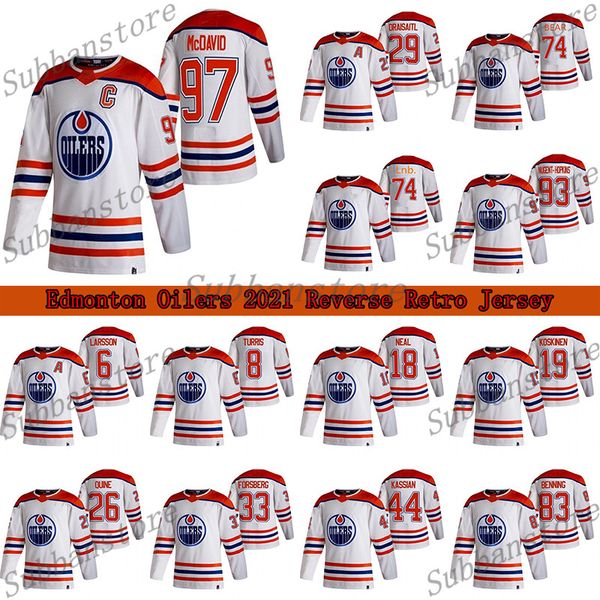 

edmonton oilers 2021 reverse retro jersey 97 connor mcdavid 29 leon draisaitl 74 lnb 74 ethan bear hockey jerseys, Black;red