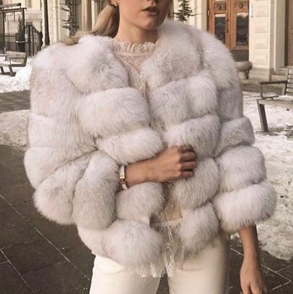 

women's fur & faux coat women plus size warm overcoat long sleeve winter jacket fluffy plush coats, Black