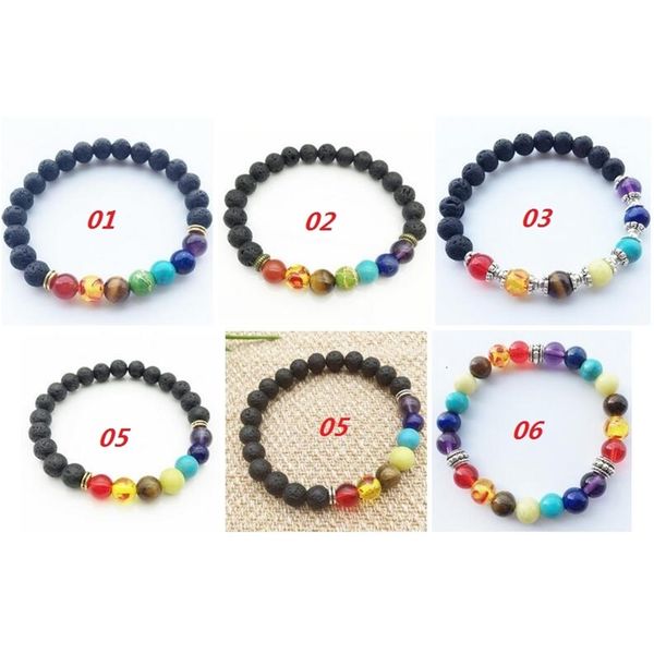 

7 new natural black lava stone reiki bracelets chakra healing balance beads bracelet for men women stretch yoga jewelry j3rv