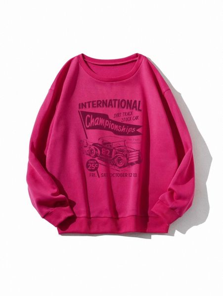 

car and letter graphic thermal lined sweatshirt w4mc#, White;black