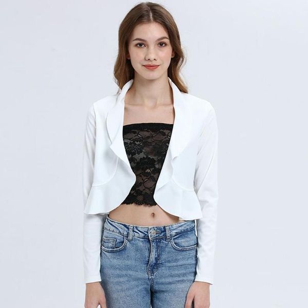 

women open front cropped cardigan long sleeve casual ruffles summer, autumn outwear casual, beach, daily, Black;brown