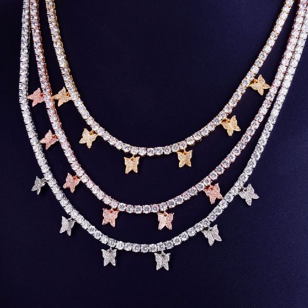 

butterfly necklace 14k gold plated iced out tennis chain choker necklace cz hip hop bling jewelry mens fashion necklaces jewelry, Black