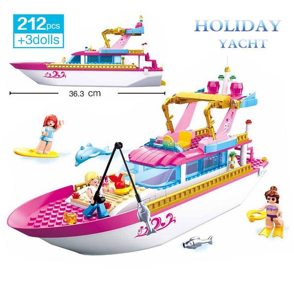 

212pcs pink dream holiday yacht building blocks sets sightseeing boat model assembly kit friends educational brick toys for girl wmtvlb