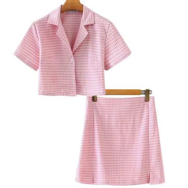 

2 piece set women 2020 new women's elegant plaid 2 piece set fashion slim and charming temperament commuter crop crop skirt, Gray