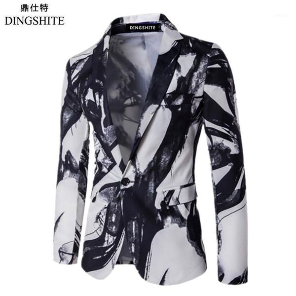 

autumn and winter new men's fashion suit casual coat print jacket 1, White;black