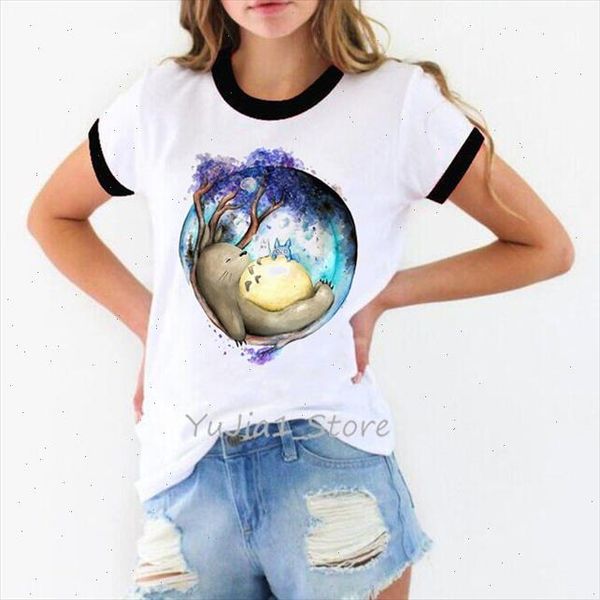 

vintage harajuku kawaii no face totoro t shirt femme miyazaki hayao anime cartoon spirit away tshirt women funny shirts, White