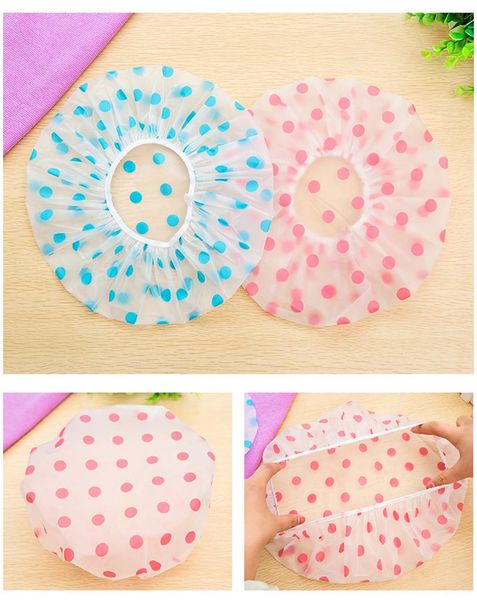 

1pcs fashion wave point thick waterproof oil proof shower cap wide elastic band bath supplies bathroom accessories random color