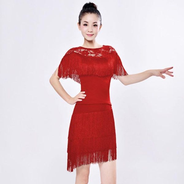 

fringe latin dance dress for women girls ballroom cha cha stage competition dress up dancing latin dance clothes dancewear1, Black;red