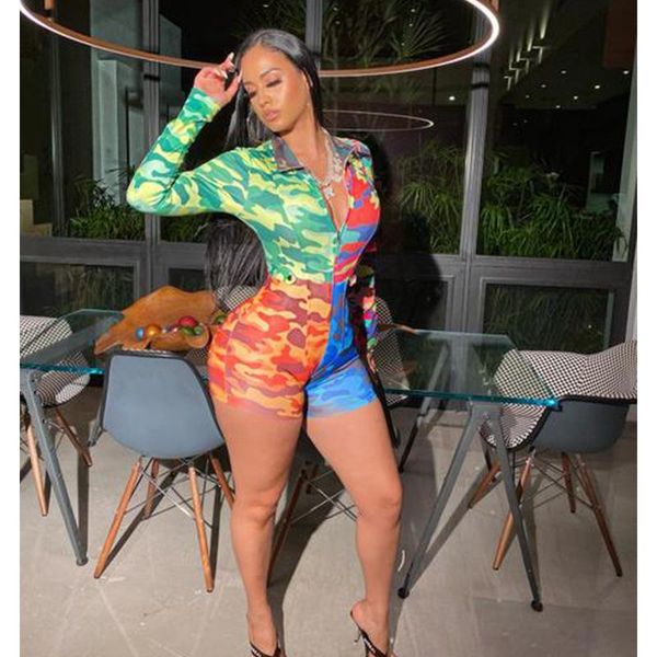 

adfvat красочный камуфляж печать сексуальный боди женщины с длинным рукавом тощий плита повседневная передняя молния комбинезон my-k9604, Black;white