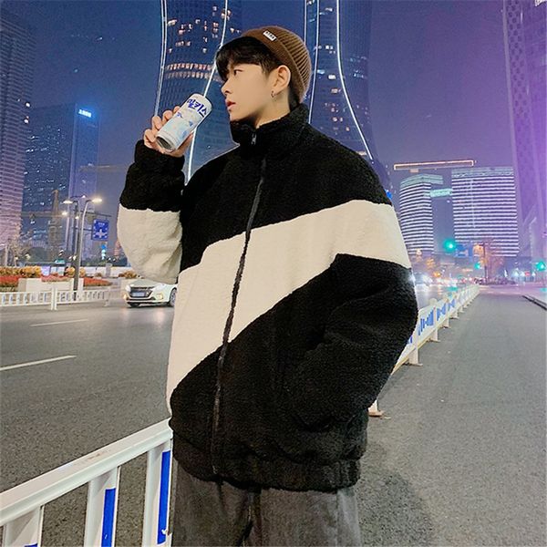 

fasion ig qli winter new natcing color lam cotton-padded coat male korean version of loose jacket students ong kong s-3xl #190#46912, Black