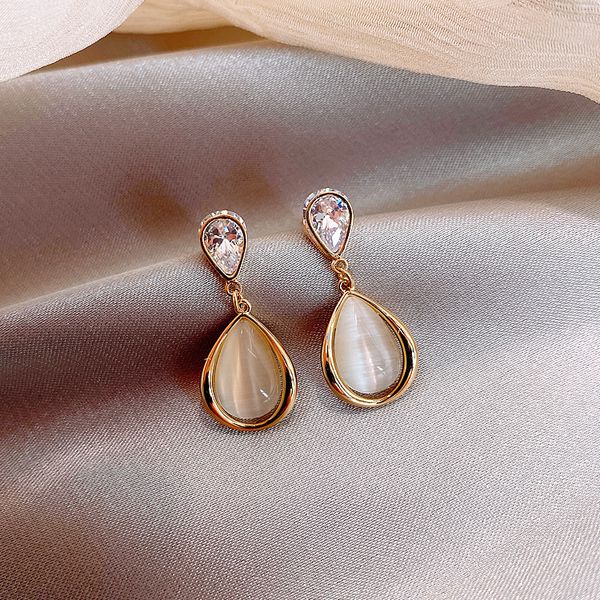 

fashion 925 silver needle cat eye water drop frosty style earrings female new fashion commuter earrings internet influencer temperamental ea, Golden