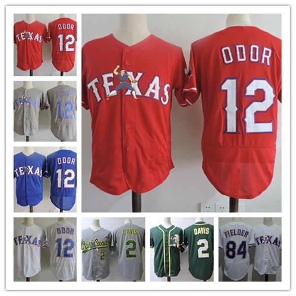 

mens #12 rougned odor 84 prince fielder jersey stitched grey green #2 khris davis jersey s-3xl, Black