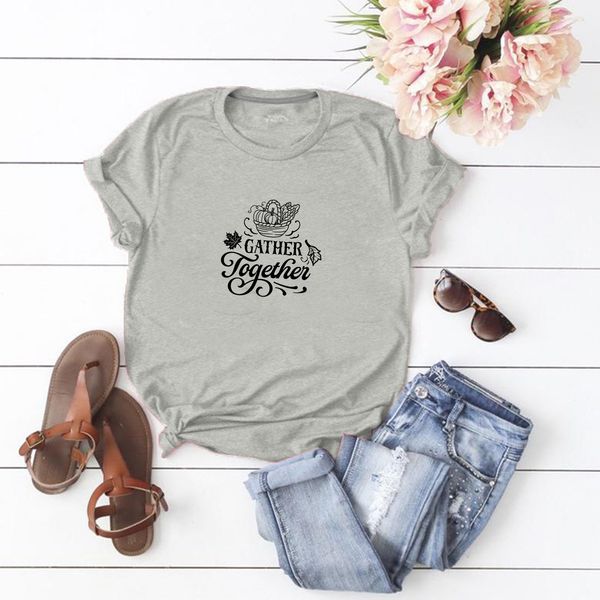 

lh20080 new style gather togethen english printing casual comfortable round neck short sleeve t-shirt, White