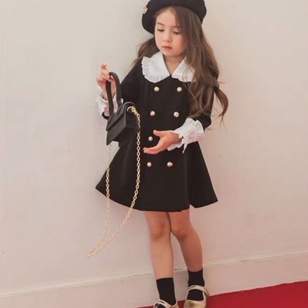 

spring new arrival girls fashion princess long sleeve dress girls double-breasted dresses y200713, Blue