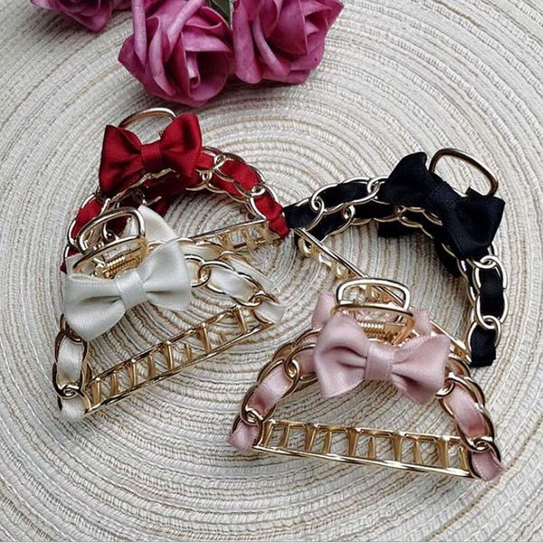

4 colors korean fashion bowknot metal hair claws elegant charm women geometric shark clip simple girls hair accessories, Slivery;golden