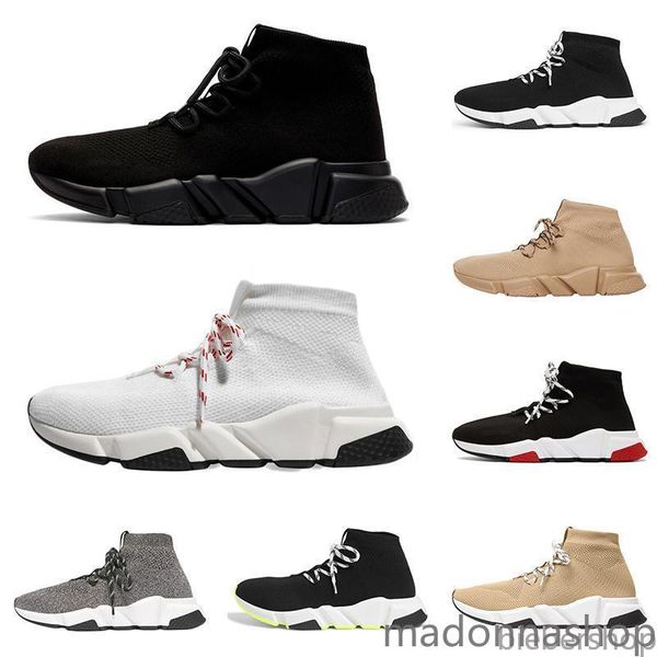 

2020 носок обувь на шнуровке мужчин женщин скоростной тренажер тренер низкий верх тройной черный белый бежевый неоновый красный мужская мода, Black