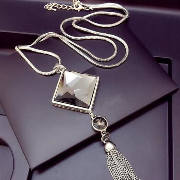 

square fashion7famcrystal long pendant quality tassel necklace women fashion jewelry g1249arx