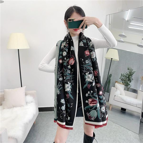 

scarves thermal scarf women winter imitation cashmere floral shawl, Blue;gray