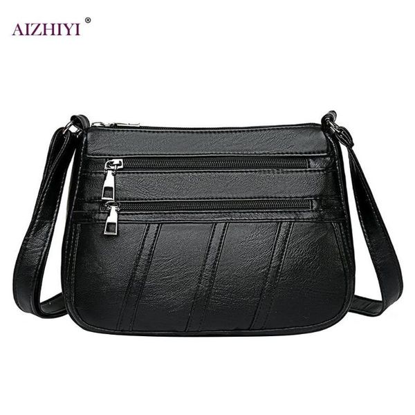 

shoulder bags women pu leather messenger bag mother solid handbag crossbody multi-pocket purse youth ladies simple versatile