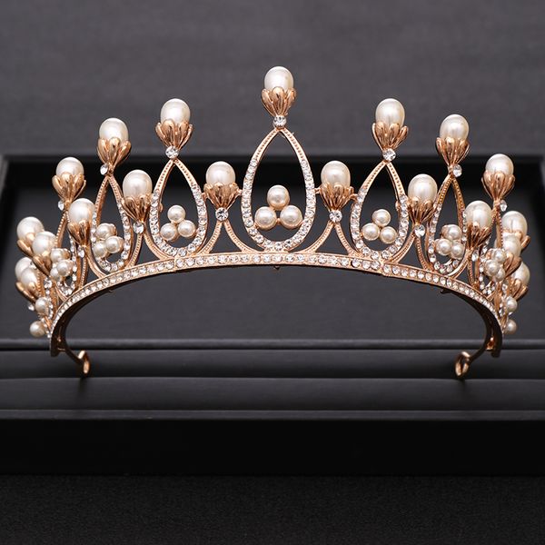 

classic bridal wedding hair accessories crown rhinestone pearl head band gold headband bridal crowns wedding headdress tiara gift, Slivery;golden
