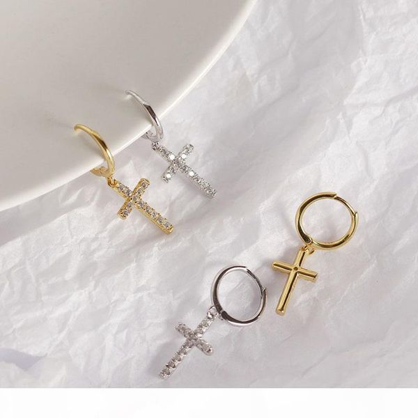 

wholesale pure 925 sterling silver earring for women huggies small hoop earrings crystal cross office earings fashion jewelry 2019, Golden;silver