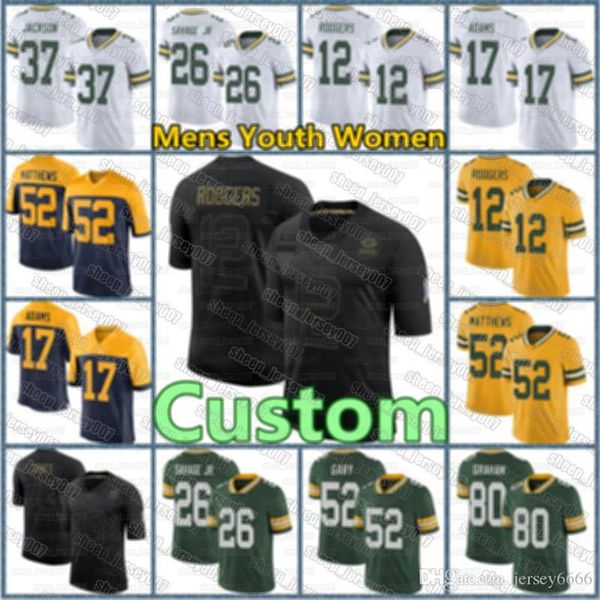 

12 aaron rodgers 17 davante adams jaire alexander darnell savage aaron jones brett favre green bays packers bakhtiari jerseys, Black;red