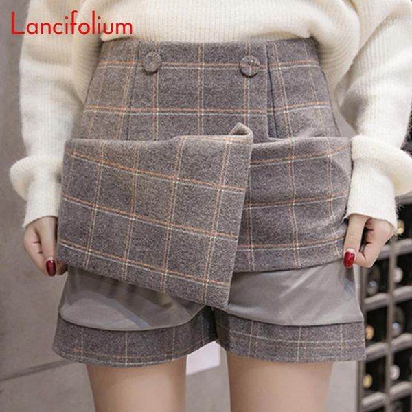 

woolen blend autumn winter plaid mini skirt women korean style high waist 2020 short skirt ladies button black a line miniskirt1