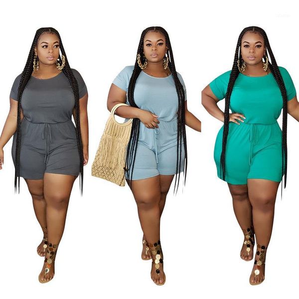 

women's jumpsuits & rompers plus size summer women sport playsuit short sleeve o-neck playsuits jumpsuit romper overalls solid color ou, Black;white