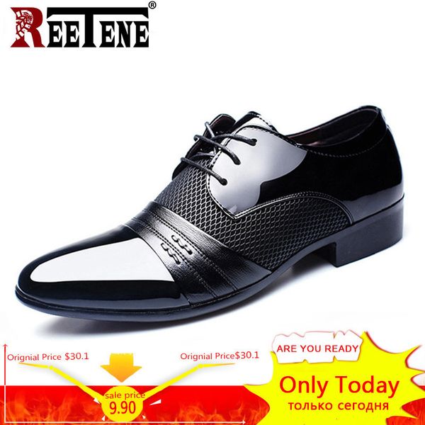 

reetene men's dress shoes fashion pu leather shoes men brands wedding oxford shoes for men's breathable men formal footwear t20011, Black