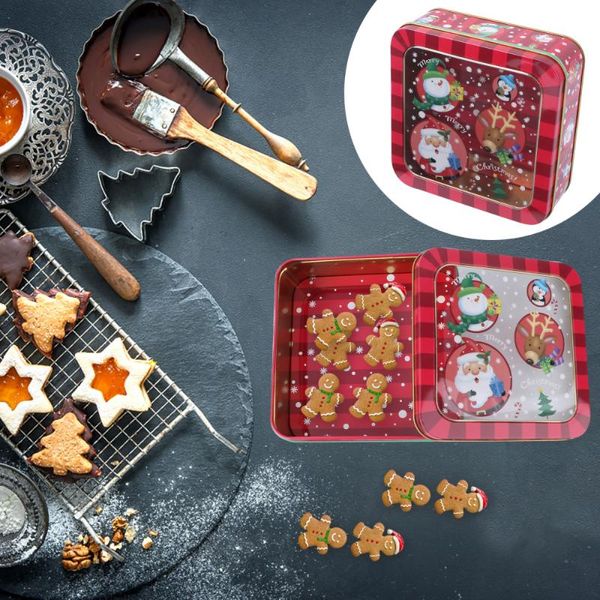 

1pc adorable candy box square tinplate christmas gift box candy biscuits