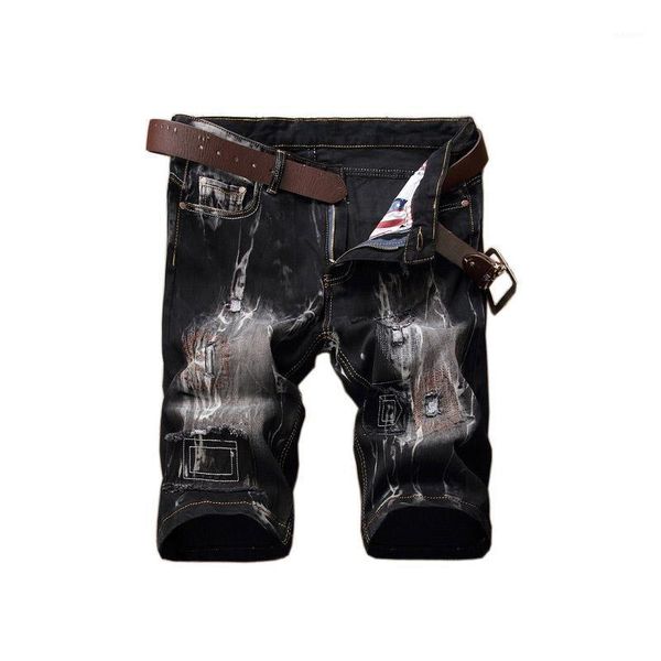 

fashion youth casual high-quality brand-name european and american men's denim shorts personality stretch hand-wearing pants men1, Blue